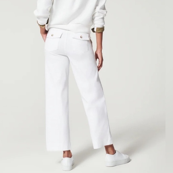 SPANX Stretch Twill Cropped Wide Leg Pants Bright White. Size Large